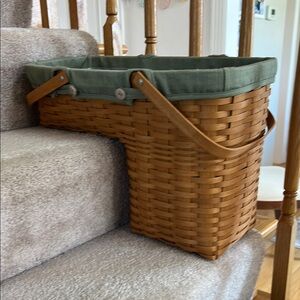 Longaberger Brown and Green Woven Basket with Handles